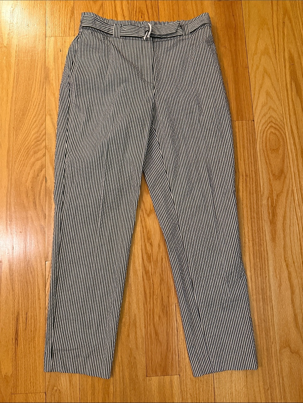 Anne Klein Black and White Striped Ankle Seersucker Cotton Size 6 Pants